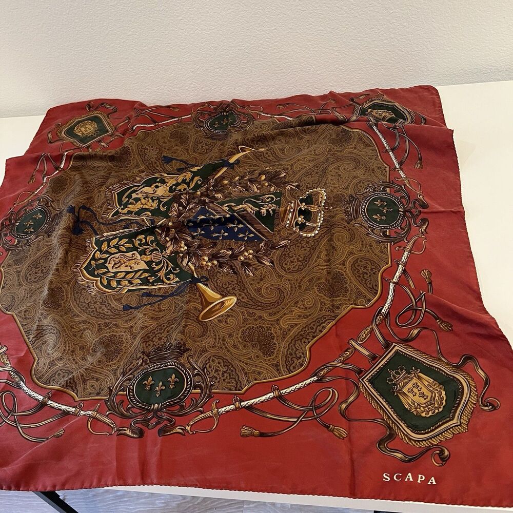 Scapa Silk Scarf Red Vintage Regal Summer Luxury Retro Vacation Travel Euro Trip